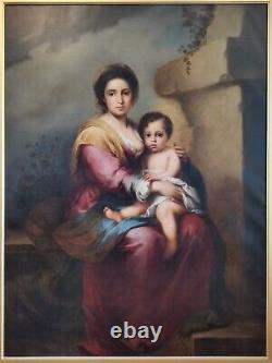 Bianchini, Madonna et l'Enfant Peinture à l'huile ancienne de grande taille signée fin 19ème siècle