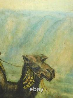 COMME Antique Orientalist Oil Painting 1890 Vintage Arab Riding Camel À Restaurer