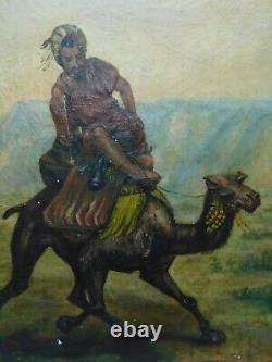 COMME Antique Orientalist Oil Painting 1890 Vintage Arab Riding Camel À Restaurer