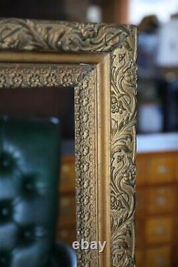Cadre ancien en bois doré à la feuille d'or pour grande peinture à l'huile photo victorienne