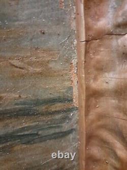 Cadre en bois de gesso ancien et vintage avec peinture à l'huile originale réaliste à réparer.