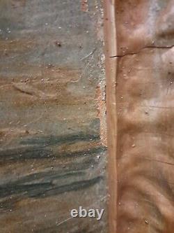 Cadre en bois de gesso ancien et vintage, peinture à l'huile originale de réalisme à réparer.