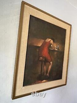 Captivant Antique Moderne Figuratif Femme Impressionniste Peinture À L'huile Vieux 1965
