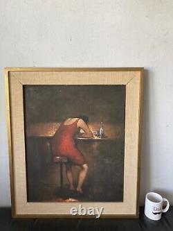 Captivant Antique Moderne Figuratif Femme Impressionniste Peinture À L'huile Vieux 1965