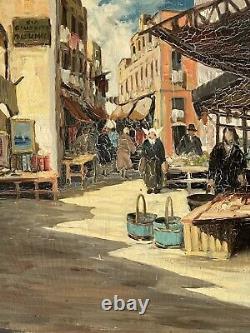 Carlo Ciappa : Peinture à l'huile de paysage urbain italien ancien moderne de rue de la ville d'Italie en 1959.
