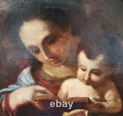 Carracci, l'Italien 'Madonna du Livre' - Grand tableau à l'huile antique du XVIIe siècle
