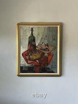 Charles Levier Peinture à l'huile abstraite moderne ancienne française de nature morte vintage 65