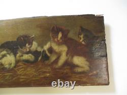 Charmante peinture à l'huile ancienne du 19ème siècle - Grande famille de chats et chatons - 45 Cuevas, ancienne.