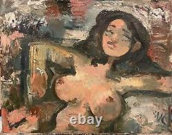 Chose antique : grand tableau à l'huile représentant un modèle français de femme en style impressionniste 22x28