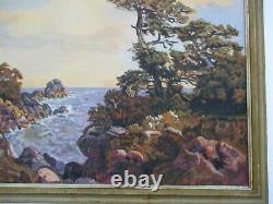 Davies Signé Antique Vintage Peinture À L'huile Grande Plage Côtière Américaine Seascape Beach