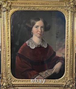 ÉCOLE AMÉRICAINE du 19e siècle. Ancienne peinture à l'huile sur toile, Portrait d'une Dame.