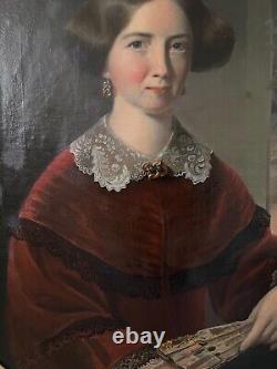 ÉCOLE AMÉRICAINE du 19e siècle. Ancienne peinture à l'huile sur toile, Portrait d'une Dame.