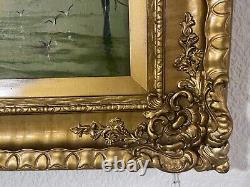 F. Grande peinture à l'huile antique originale sur toile, Venise, Italie, cadre doré