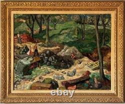 FINE ANTIQUE FIGURATIVE LANDSCAPE OIL PAINTING VINTAGE MODERN FAUVISM WPA 1940s <br/>
 		  
<br/> 

TRANSLATION: BEAU TABLEAU À L'HUILE DE PAYSAGE FIGURATIF ANTIQUE VINTAGE MODERNE FAUVISME WPA DES ANNÉES 1940