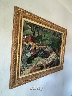 FINE ANTIQUE FIGURATIVE LANDSCAPE OIL PAINTING VINTAGE MODERN FAUVISM WPA 1940s<br/><br/>	
TRANSLATION: BEAU TABLEAU À L'HUILE DE PAYSAGE FIGURATIF ANTIQUE VINTAGE MODERNE FAUVISME WPA DES ANNÉES 1940