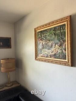 FINE ANTIQUE FIGURATIVE LANDSCAPE OIL PAINTING VINTAGE MODERN FAUVISM WPA 1940s<br/>

 	<br/> 
 TRANSLATION: BEAU TABLEAU À L'HUILE DE PAYSAGE FIGURATIF ANTIQUE VINTAGE MODERNE FAUVISME WPA DES ANNÉES 1940