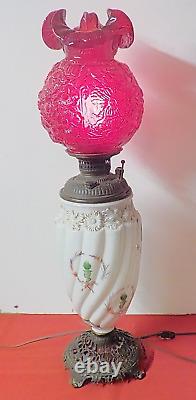 Fantastique Antique Victorienne Gtww Salon Lampe À Huile De Banquet Électrifié