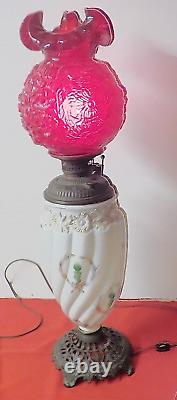 Fantastique Antique Victorienne Gtww Salon Lampe À Huile De Banquet Électrifié