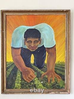 Fantastique Peinture à l'huile d'un homme cubiste antique : Art mexicain ancien, vintage, moderne de 1951.