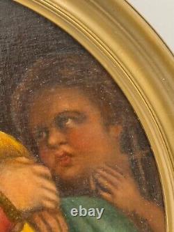 Fine Antique 19ème C. Peinture À L'huile Du Vieux Maître Italien Madonna, Après Raphaël
