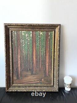 Fine Antique California Plein Air Redwood Forest Paysage Peinture À L'huile Vieille 1930
