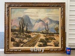 Fine Antique Old Arizona Plein Air Desert Paysage Peinture À L'huile, Signé'40s