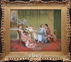 Fine Grande Antique Peinture À L'huile Italienne 19ème Siècle Casanova & Filles Reggianini
