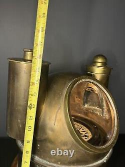 GRAND Compas de Navire Antique CONVERTI en Lampe à Double Huile BINNACLE en Bronze/Laiton