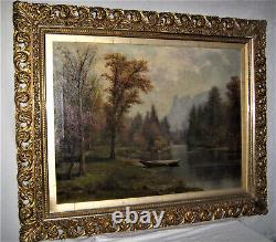 GRANDE PEINTURE À L'HUILE ANTIQUE ENCADRÉE sur toile attribuée à Albert Bierstadt