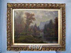 GRANDE PEINTURE À L'HUILE ANTIQUE ENCADRÉE sur toile attribuée à Albert Bierstadt
