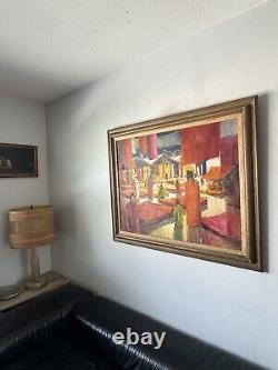 GRANDE PEINTURE À L'HUILE FIGURATIVE ABSTRAITE MODERNE ANTIQUE VINTAGE VIEILLE CUBISME DES ANNÉES 1960