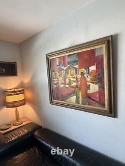 GRANDE PEINTURE À L'HUILE FIGURATIVE ABSTRAITE MODERNE ANTIQUE VINTAGE VIEILLE CUBISME DES ANNÉES 1960