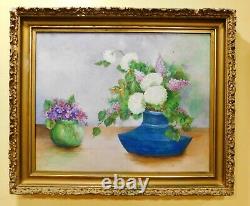 Grace Clark Antique Peinture À L'huile Impressionniste Still Life Floral 1930' Art Déco