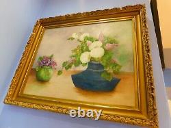 Grace Clark Antique Peinture À L'huile Impressionniste Still Life Floral 1930' Art Déco