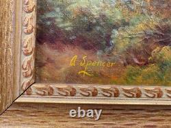 Grand Antique Augustus Spencer Peinture Paysage Huile Sur Toile Signé Stunning