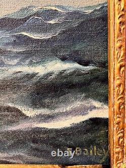 Grand Antique T. Bailey Peinture À L'huile Originale Sur Toile Navire Sur L'océan