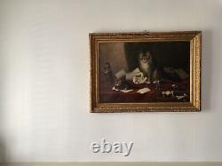 Grand Portrait Antique Du Xixe Siècle De La Peinture À L'huile De Chat De Maria Klerx