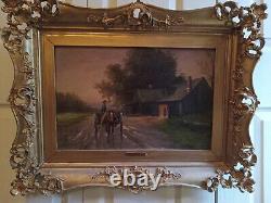 Grand antique 19ème siècle. Huile sur toile paysage signé Albert Milton artiste répertorié