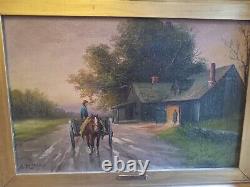 Grand antique 19ème siècle. Huile sur toile paysage signé Albert Milton artiste répertorié