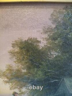 Grand antique 19ème siècle. Huile sur toile paysage signé Albert Milton artiste répertorié