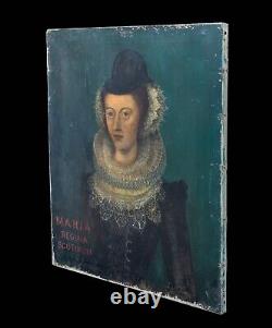 Grand portrait de cour antique de Marie reine des Écossais (1542-1587) Marie Stuart