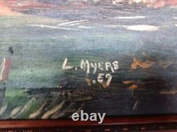 Grand tableau à l'huile ancien signé L Myers 33+53