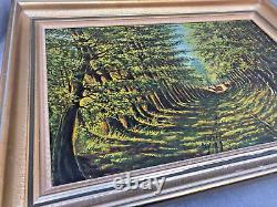 Grand tableau à l'huile encadré ancien signé J. Schneider daté de 1961 France Alsace