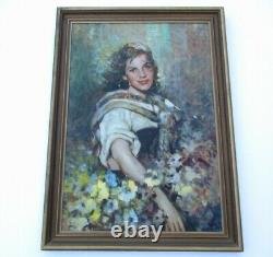 Grand tableau de portrait antique Italie Italienne Belle femme Modèle féminin répertorié