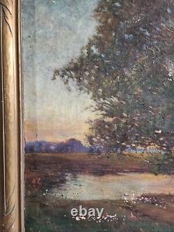 Grand tableau impressionniste ancien à l'huile sur toile signé WR WATSON a besoin de travaux