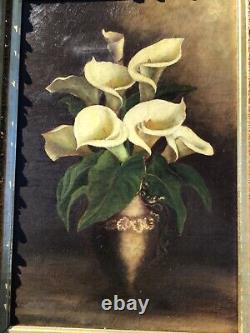 Grande Ancienne Calla Lily Huile / Canvas Cadre Gant Original Grand État