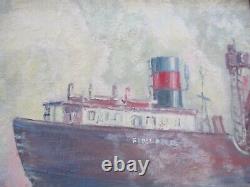 Grande Antique 1920 De Wpa Era Marina Nautical Port Peinture Industrielle Exposée