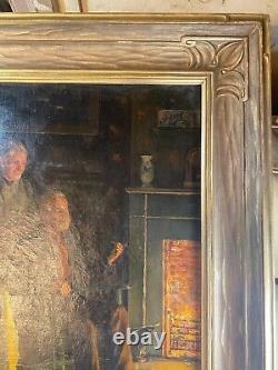 Grande Antique W Tremaine Couple Aîné Par Cheminée Peinture À L'huile Encadrée