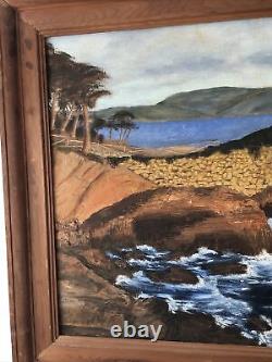 Grande Huile Antique Sur La Peinture De Planche Le Lone Cypress Signé Pap Pebble Beach