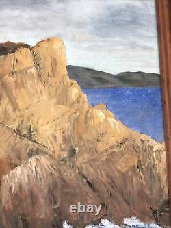 Grande Huile Antique Sur La Peinture De Planche Le Lone Cypress Signé Pap Pebble Beach